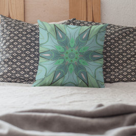 Cartoon Mandala Flower Blue en Green Kussen