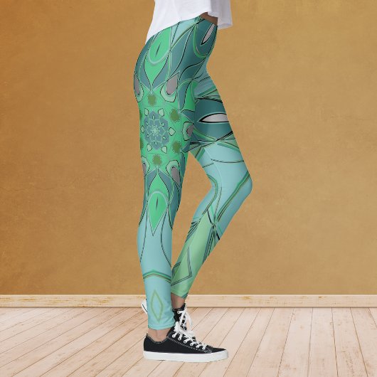 Cartoon Mandala Flower Blue en Green Leggings