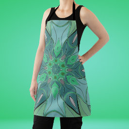 Cartoon Mandala Flower Blue en Green Schort