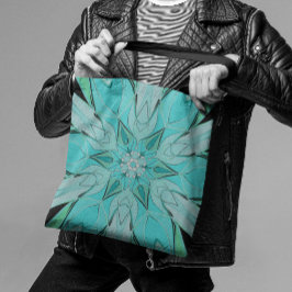 Cartoon Mandala Flower Blue en Green Tote Bag