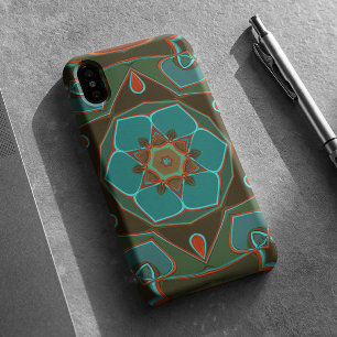 Cartoon Mandala Flower Blue en Oranje Case-Mate iPhone Case
