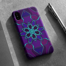 Cartoon Mandala Flower Blue en Paars Case-Mate iPhone Case