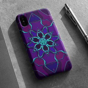 Cartoon Mandala Flower Blue en Paars Case-Mate iPhone Case