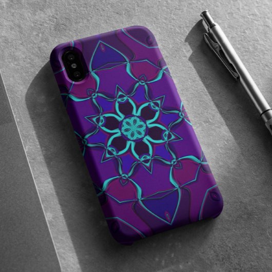 Cartoon Mandala Flower Blue en Paars Case-Mate iPhone Case