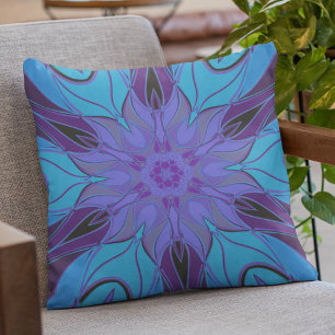 Cartoon Mandala Flower Blue en Paars Kussen