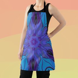 Cartoon Mandala Flower Blue en Paars Schort