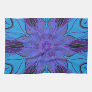 Cartoon Mandala Flower Blue en Paars Theedoek