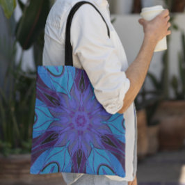 Cartoon Mandala Flower Blue en Paars Tote Bag