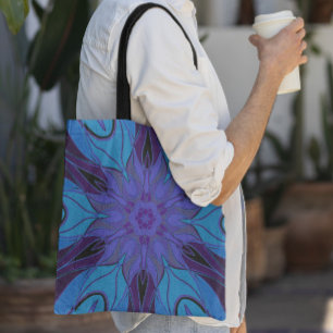 Cartoon Mandala Flower Blue en Paars Tote Bag