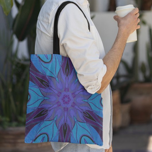 Cartoon Mandala Flower Blue en Paars Tote Bag