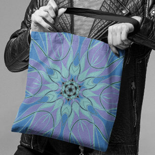Cartoon Mandala Flower Blue en Paars Tote Bag