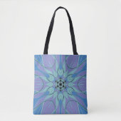 Cartoon Mandala Flower Blue en Paars Tote Bag (Voorkant)