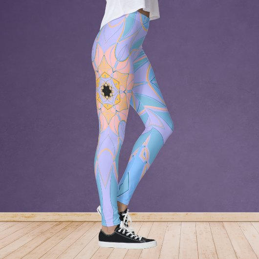 Cartoon Mandala Flower Blue en Yellow Leggings