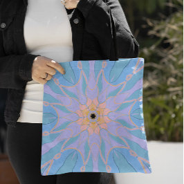 Cartoon Mandala Flower Blue en Yellow Tote Bag