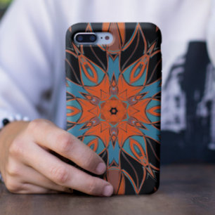 Cartoon Mandala Flower Blue Oranje en Black Case-Mate iPhone Case