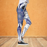 Cartoon Mandala Flower Blue Paars and White Leggings<br><div class="desc">Dit funky mandala-bloemontwerp is blauw,  paars en wit in een cartoon stijl. Drijvende geometrische visuals voor de moderne hippie of het liefhebber van levendige kleuren!</div>