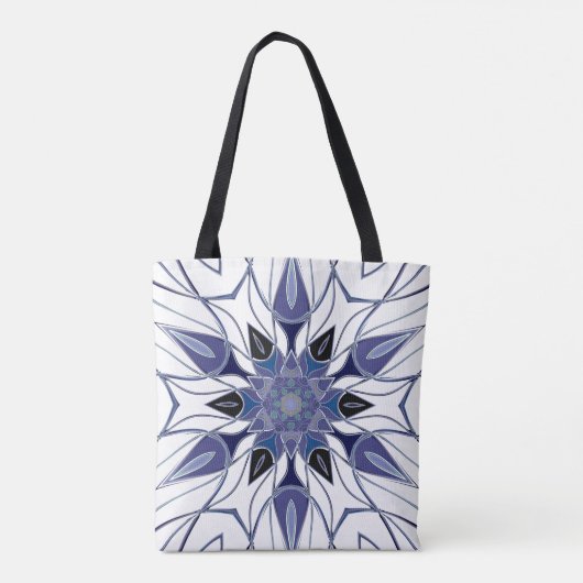Cartoon Mandala Flower Blue Paars and White Tote Bag (Achterkant)