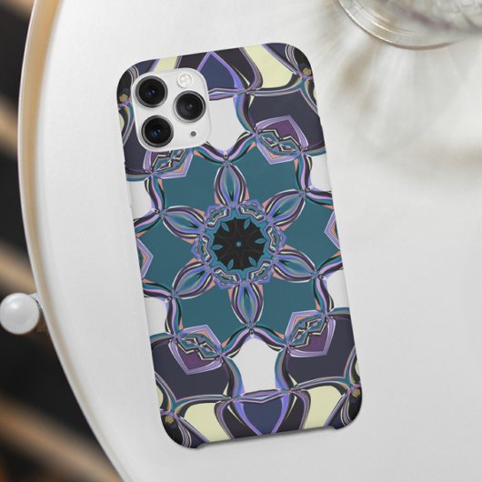 Cartoon Mandala Flower Blue Paars Black en White Case-Mate iPhone Case
