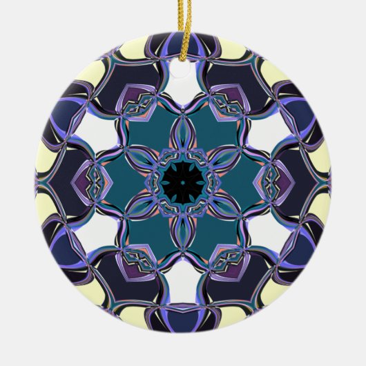 Cartoon Mandala Flower Blue Paars Black en White Keramisch Ornament (Voorkant)