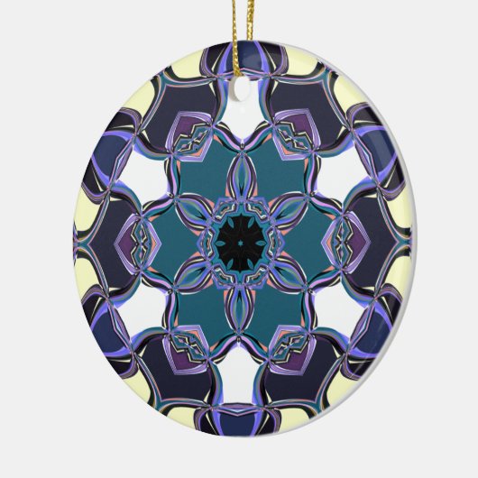 Cartoon Mandala Flower Blue Paars Black en White Keramisch Ornament (Links)