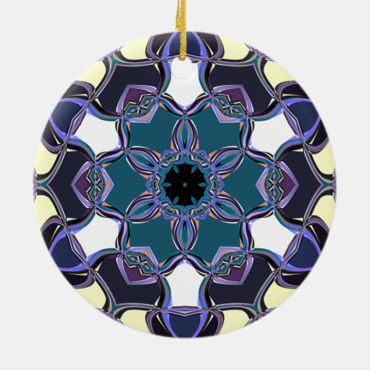 Cartoon Mandala Flower Blue Paars Black en White Keramisch Ornament (Achterkant)