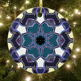 Cartoon Mandala Flower Blue Paars Black en White Keramisch Ornament