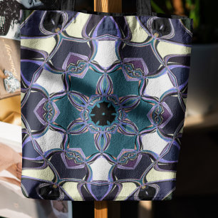 Cartoon Mandala Flower Blue Paars Black en White Tote Bag