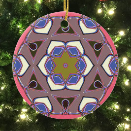 Cartoon Mandala Flower Blue Pink and Yellow Keramisch Ornament