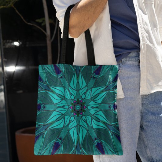 Cartoon Mandala Flower Blue Tote Bag