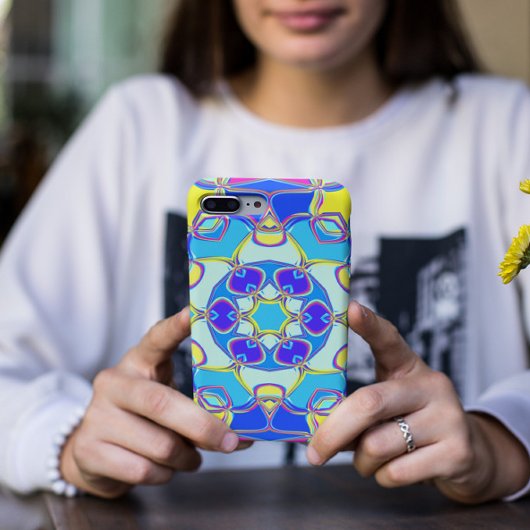 Cartoon Mandala Flower Blue Yellow and Pink Case-Mate iPhone Case