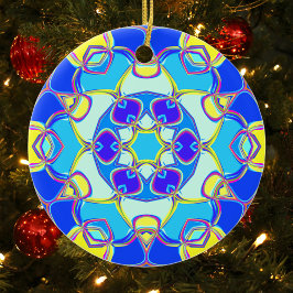 Cartoon Mandala Flower Blue Yellow and Pink Keramisch Ornament