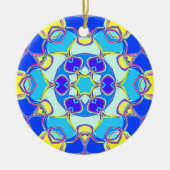 Cartoon Mandala Flower Blue Yellow and Pink Keramisch Ornament (Voorkant)