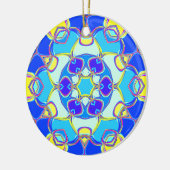Cartoon Mandala Flower Blue Yellow and Pink Keramisch Ornament (Links)
