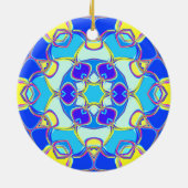 Cartoon Mandala Flower Blue Yellow and Pink Keramisch Ornament (Achterkant)