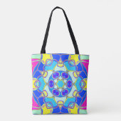 Cartoon Mandala Flower Blue Yellow and Pink Tote Bag (Achterkant)