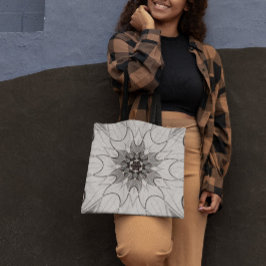 Cartoon Mandala Flower Gray Tote Bag
