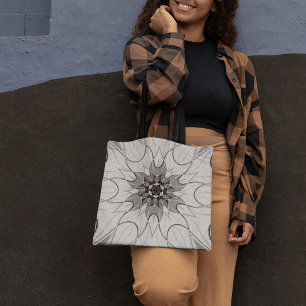 Cartoon Mandala Flower Gray Tote Bag