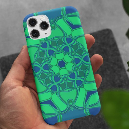 Cartoon Mandala Flower Green en Blue Case-Mate iPhone Case