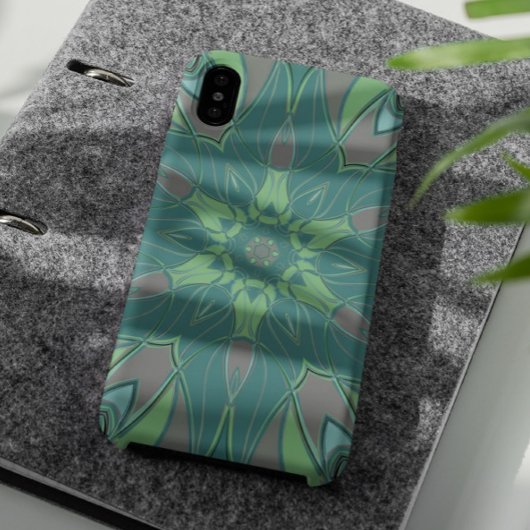 Cartoon Mandala Flower Green en Blue Case-Mate iPhone Case