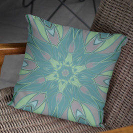 Cartoon Mandala Flower Green en Blue Kussen