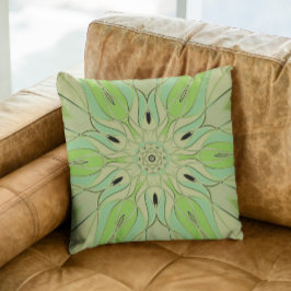 Cartoon Mandala Flower Green en Blue Kussen