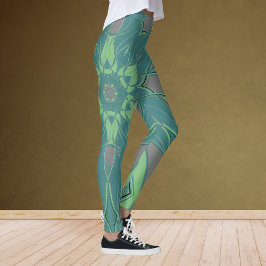 Cartoon Mandala Flower Green en Blue Leggings