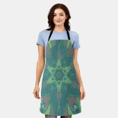Cartoon Mandala Flower Green en Blue Schort (Gedragen)