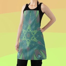 Cartoon Mandala Flower Green en Blue Schort