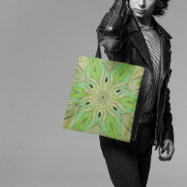 Cartoon Mandala Flower Green en Blue Tote Bag