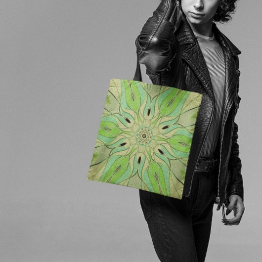 Cartoon Mandala Flower Green en Blue Tote Bag