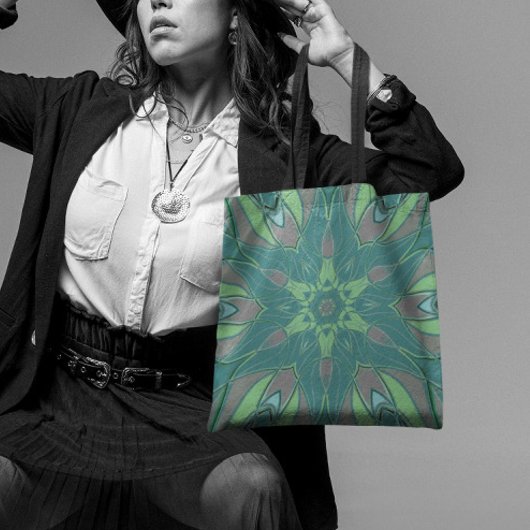 Cartoon Mandala Flower Green en Blue Tote Bag