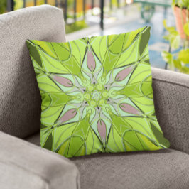 Cartoon Mandala Flower Green en roze Kussen