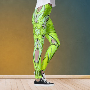 Cartoon Mandala Flower Green en roze Leggings