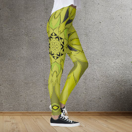 Cartoon Mandala Flower Green Leggings